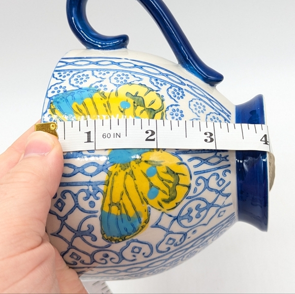 Tabletops Gallery Sheridan Blue Yellow White Ceramic Butterfly Coffee Mug - Picture 8 of 8